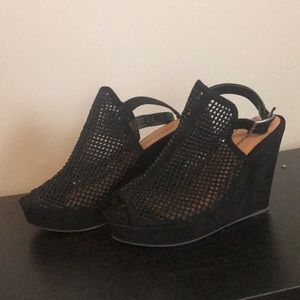 Suede mesh style wedges